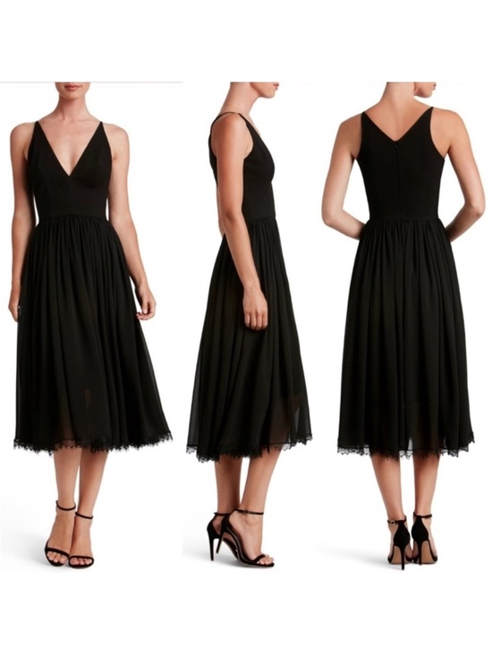 Dress the Population Dresses & Skirts - Dress the Population Alicia Dress Black Chiffon Midi Twirl V-Neck Size S
